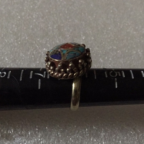 Vintage boho inlay turquoise coral ring - Picture 6 of 6